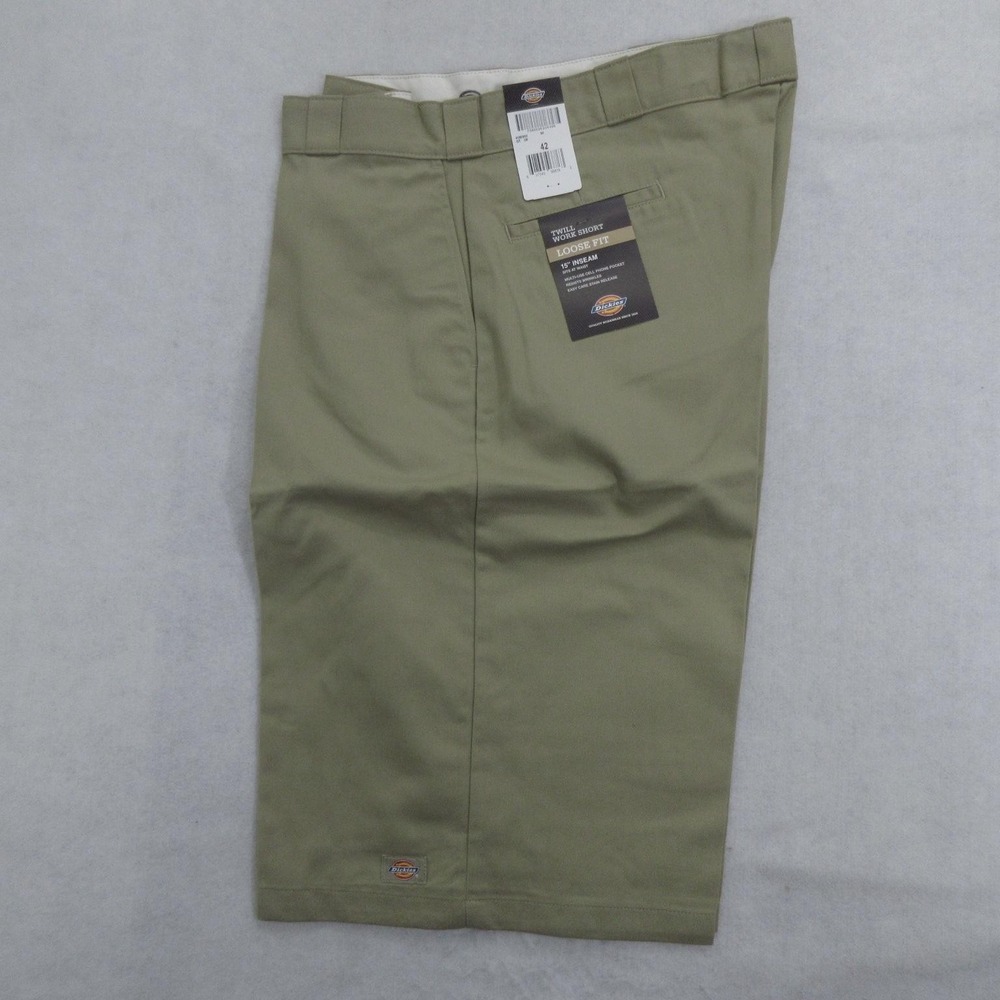 Dickies Twill Work Shorts Mens 42 Khaki Loose Fit 15 Inch Inseam Cell Pocket New